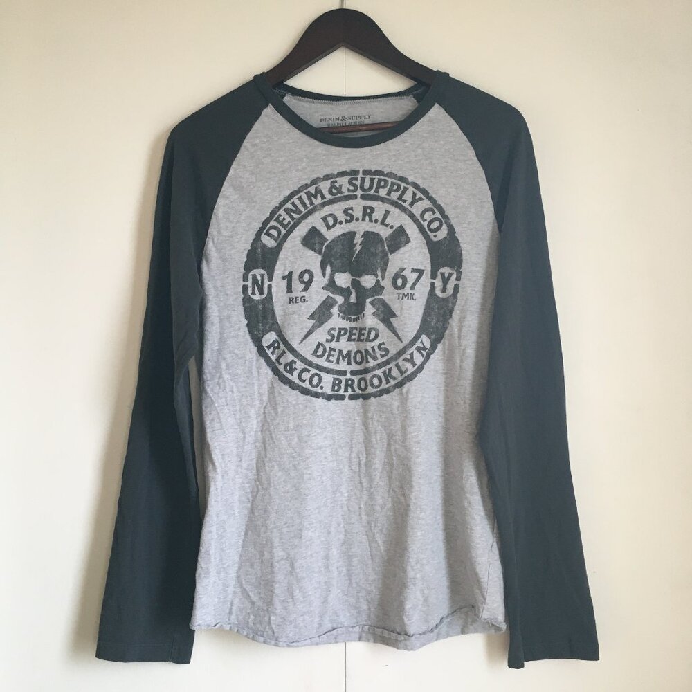 Denim & Supply Ralph Lauren Speed Demon Graphic Raglan Burnout Top M